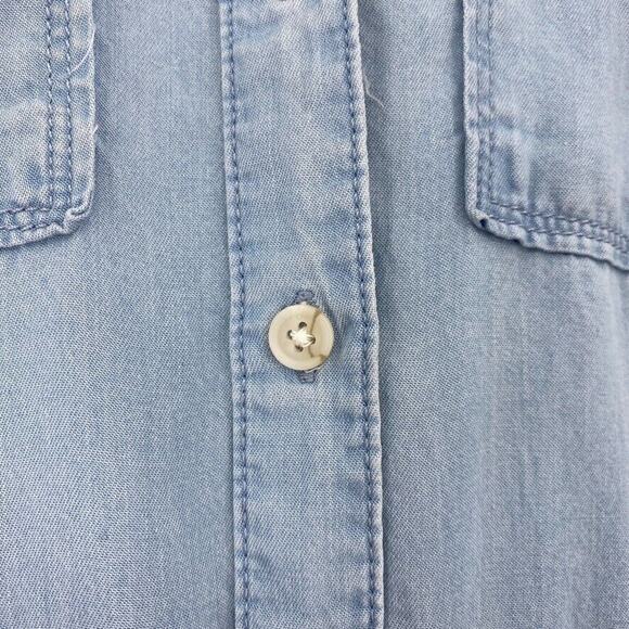 Thread & Supply Shirt Dress Women Medium Blue Button Up Drawstring Waist Pockets - Picture 6 of 14
